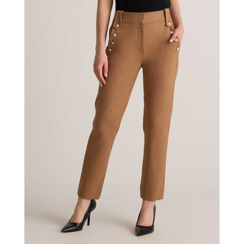 Quince Ponte Straight Leg Pants Small Roasted Pecan Mariner Button Stretch